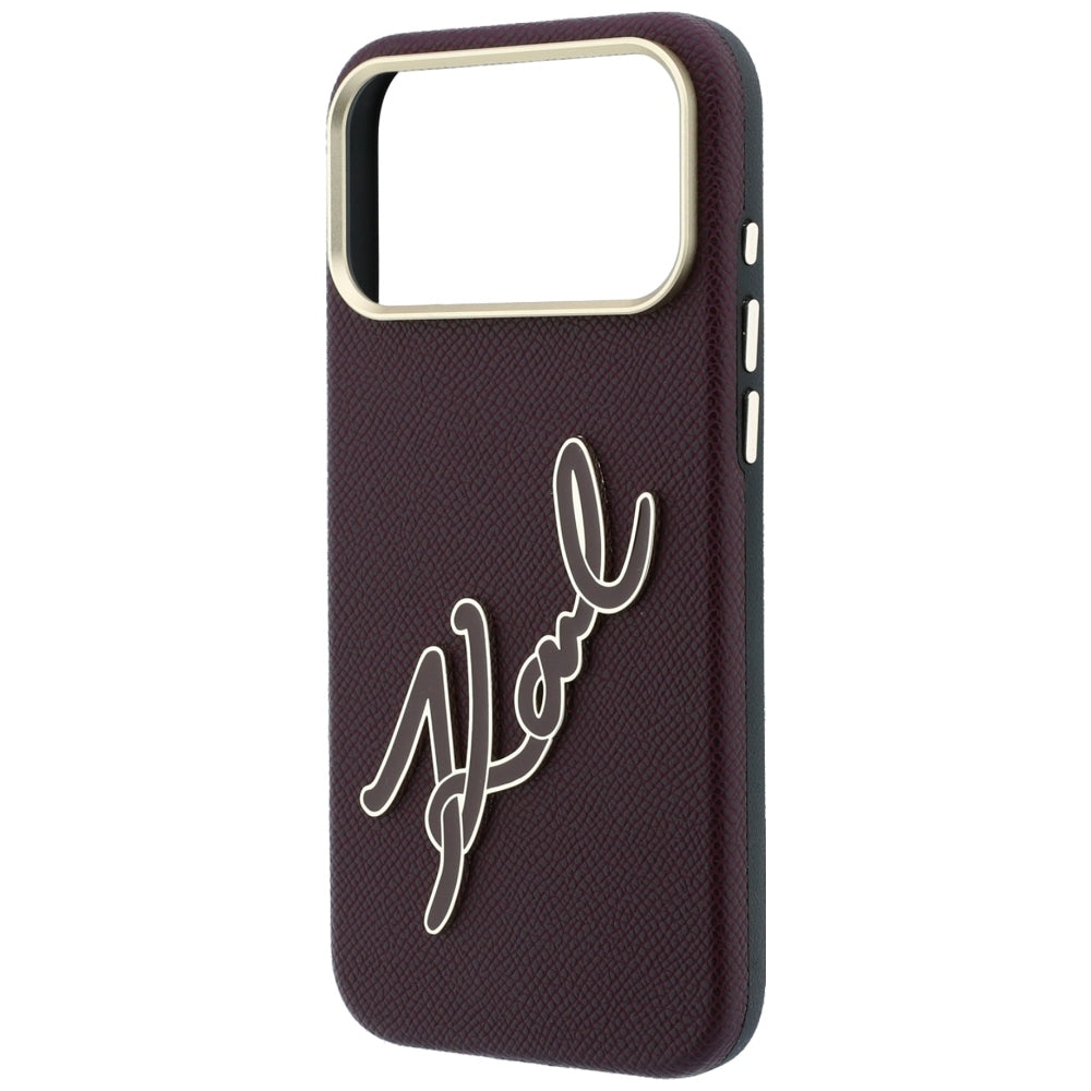 Coque pour Apple iPhone 18 Pro Max / 17 Pro Max, Karl Lagerfeld, Grand logo signature en résine lisse, Bordeaux