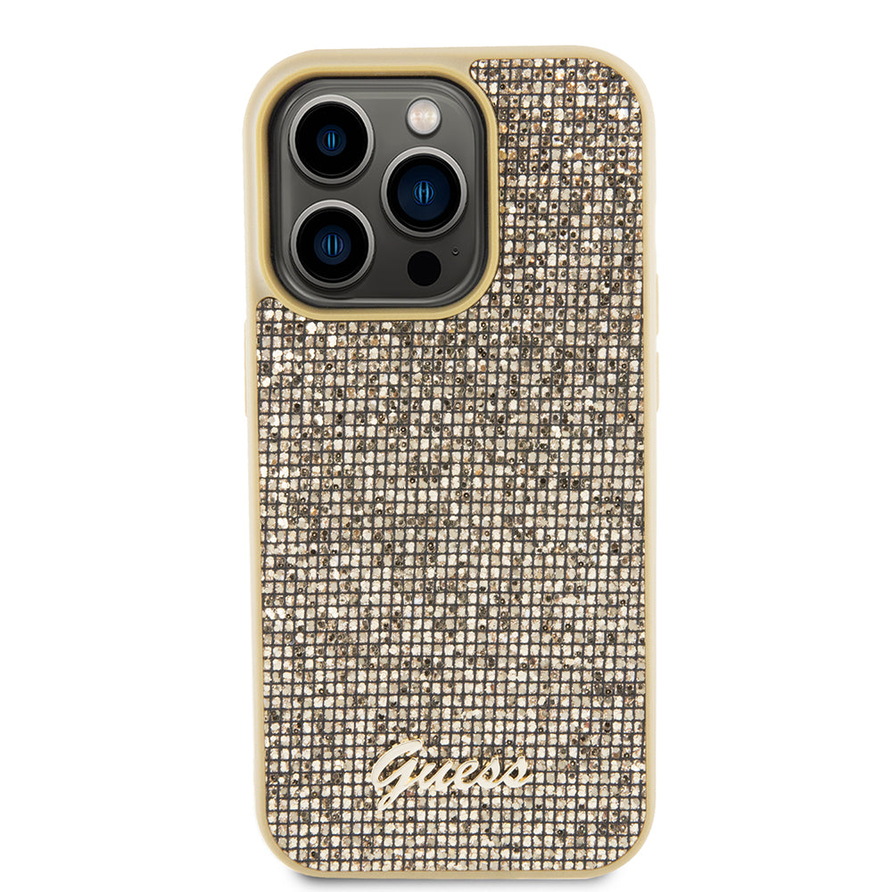 Étui pour Apple iPhone 15 Pro, Guess, PU Square Mirror Script Logo, Doré GUHCP15LPMSDGSD
