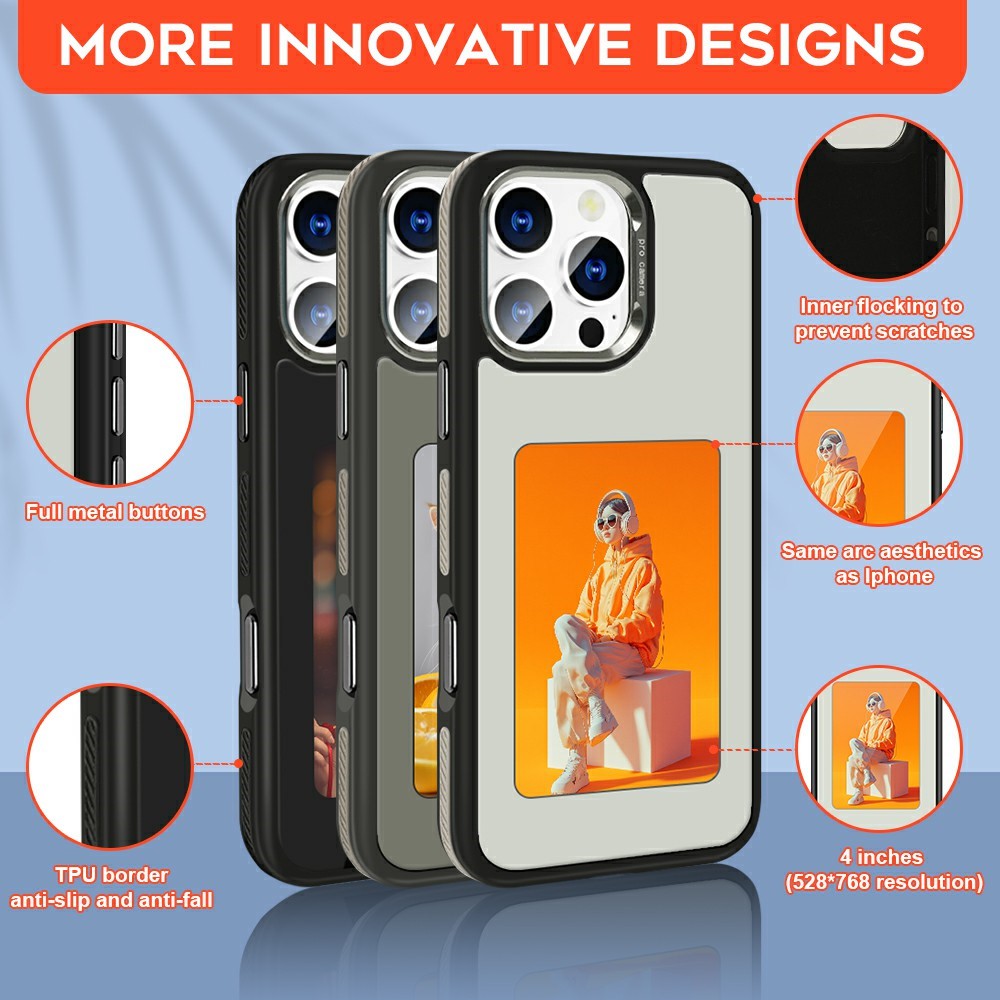 Coque pour Apple iPhone 16 Pro, OEM, Écran Personnalisé E-Ink (4 pouces), Blanc