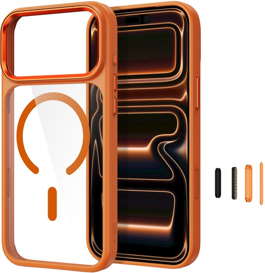 Case for Apple iPhone 18 Pro / 17 Pro, Tech-Protect, Magmat CC, Transparent Orange