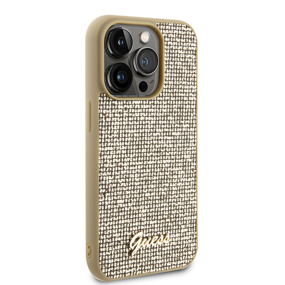 Étui pour Apple iPhone 15 Pro, Guess, PU Square Mirror Script Logo, Doré GUHCP15LPMSDGSD