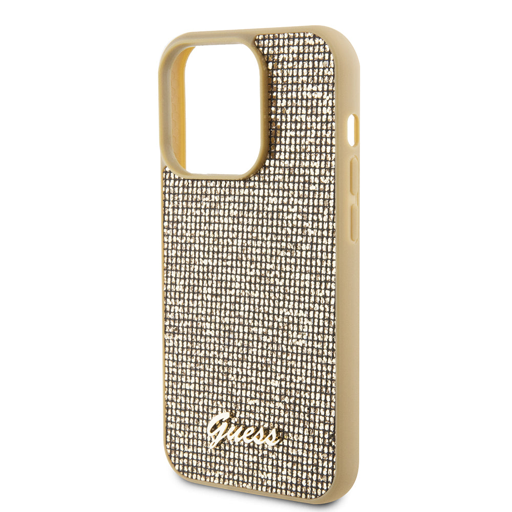 Étui pour Apple iPhone 15 Pro, Guess, PU Square Mirror Script Logo, Doré GUHCP15LPMSDGSD