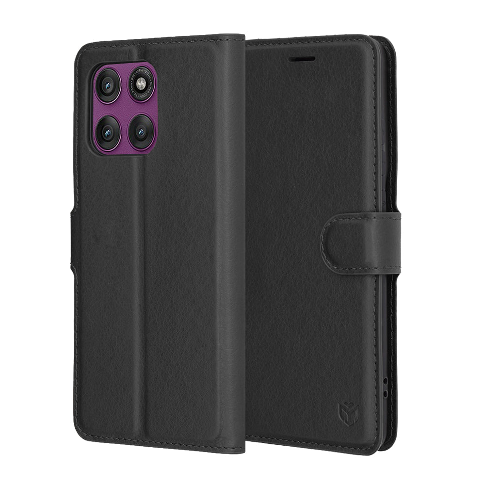 Coque pour Motorola Edge 60 Pro, Techsuit, Leather Folio, Noire