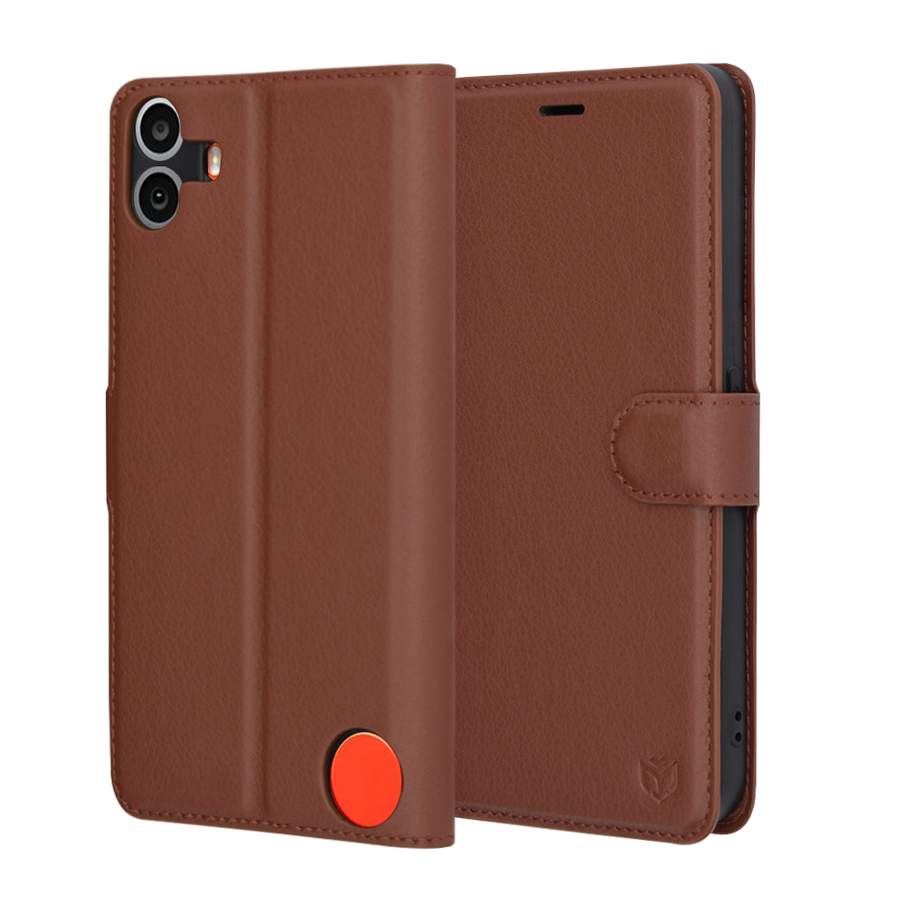 Coque pour Nothing CMF Phone 1, Techsuit, Leather Folio, Marron