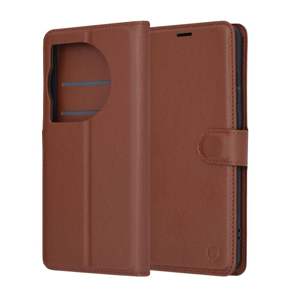 Coque pour OnePlus 12, Techsuit, Leather Folio, Marron
