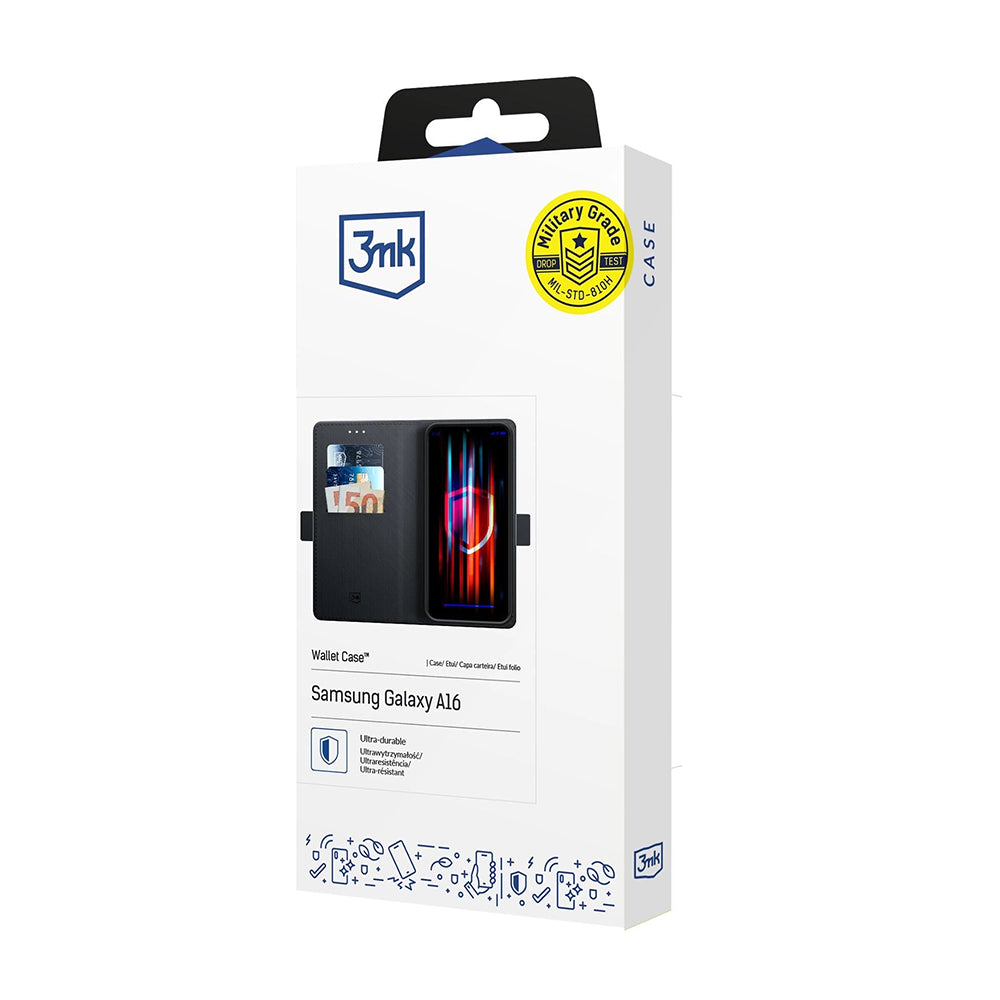 Coque pour Samsung Galaxy A16 5G A166 / A16 4G A165, 3MK, Portefeuille, Noire