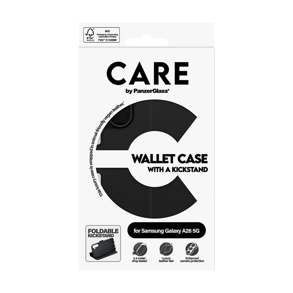 Étui pour Samsung Galaxy A26 A266, PanzerGlass, avec fonction support et portefeuille, Noir