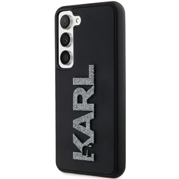Étui pour Samsung Galaxy S23+ S916, Karl Lagerfeld, Logo Pailleté en Caoutchouc 3D, Noir
