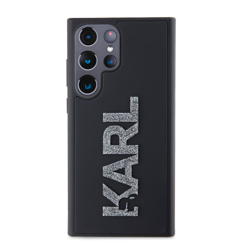 Étui pour Samsung Galaxy S23 Ultra S918, Karl Lagerfeld, Logo Pailleté en Caoutchouc 3D, Noir
