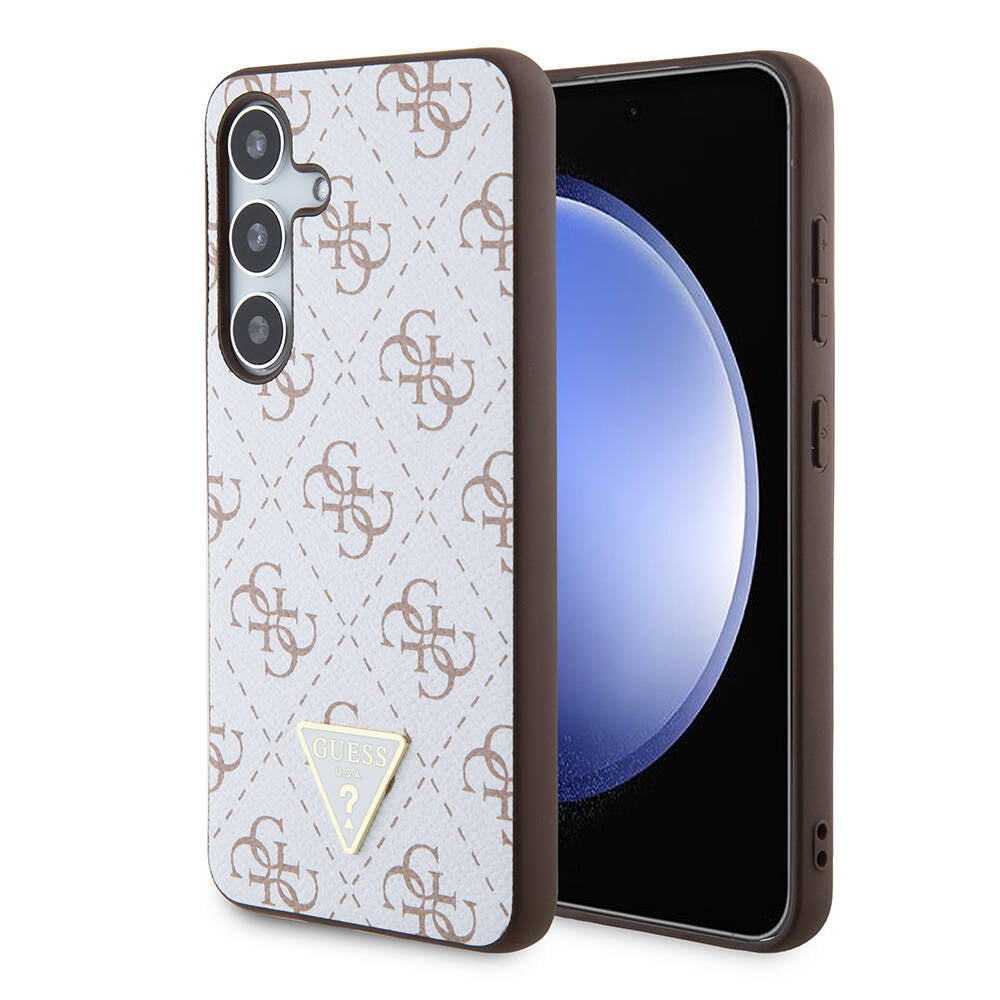 Étui pour Samsung Galaxy S24+ S926, Guess, logo Triangle 4G, Blanc