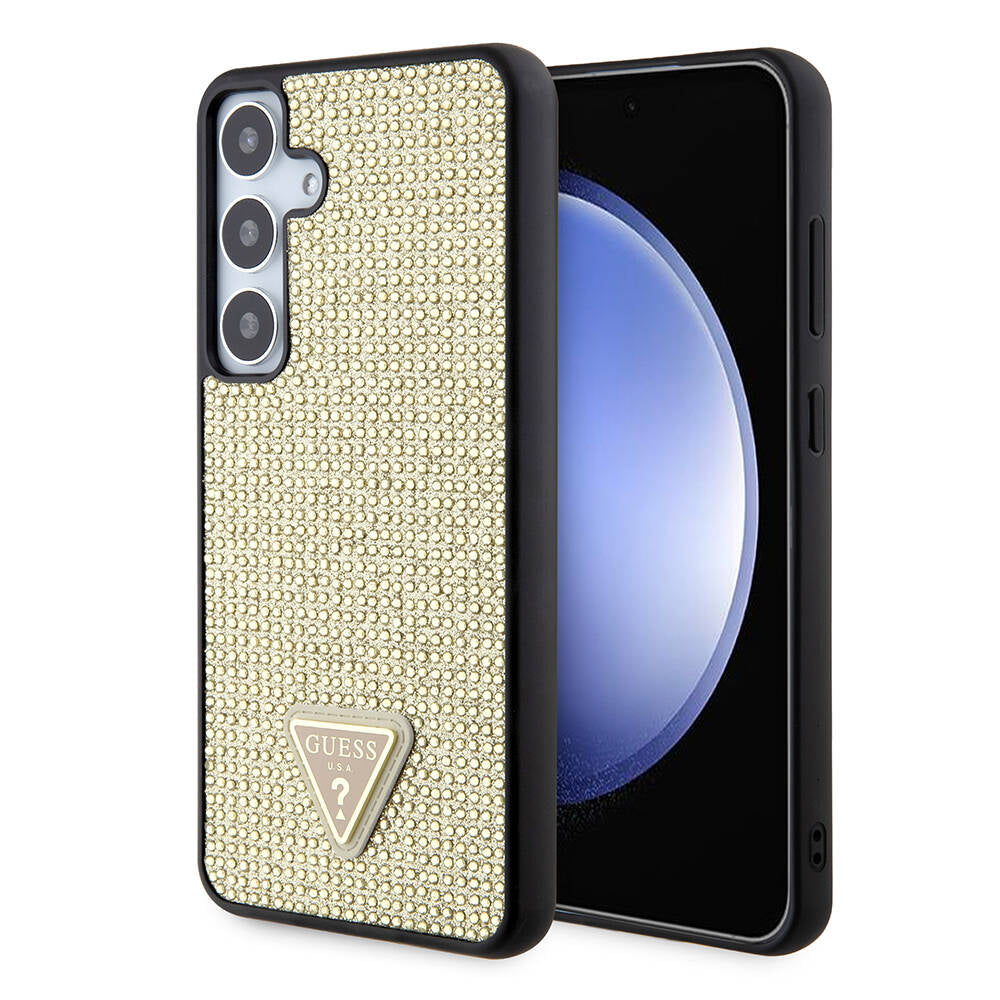 Étui pour Samsung Galaxy S24+ S926, Guess, logo triangle en strass, doré