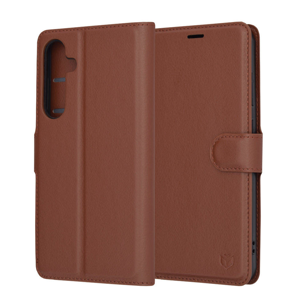 Coque pour Samsung Galaxy S24+ S926, Techsuit, Leather Folio, Marron
