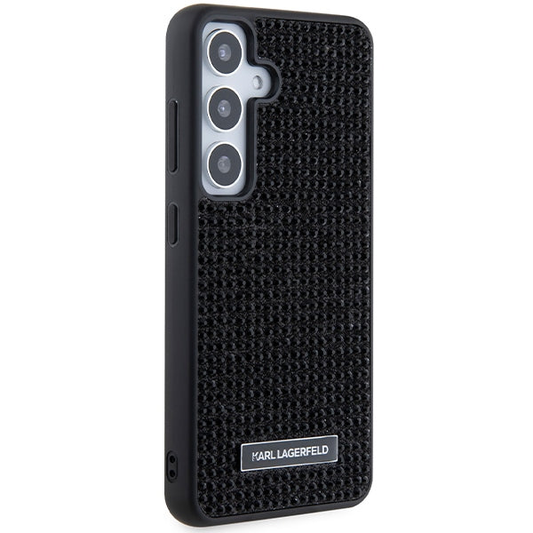 Housse pour Samsung Galaxy S24 S921, Karl Lagerfeld, Plaque Métallique Strass, Noire
