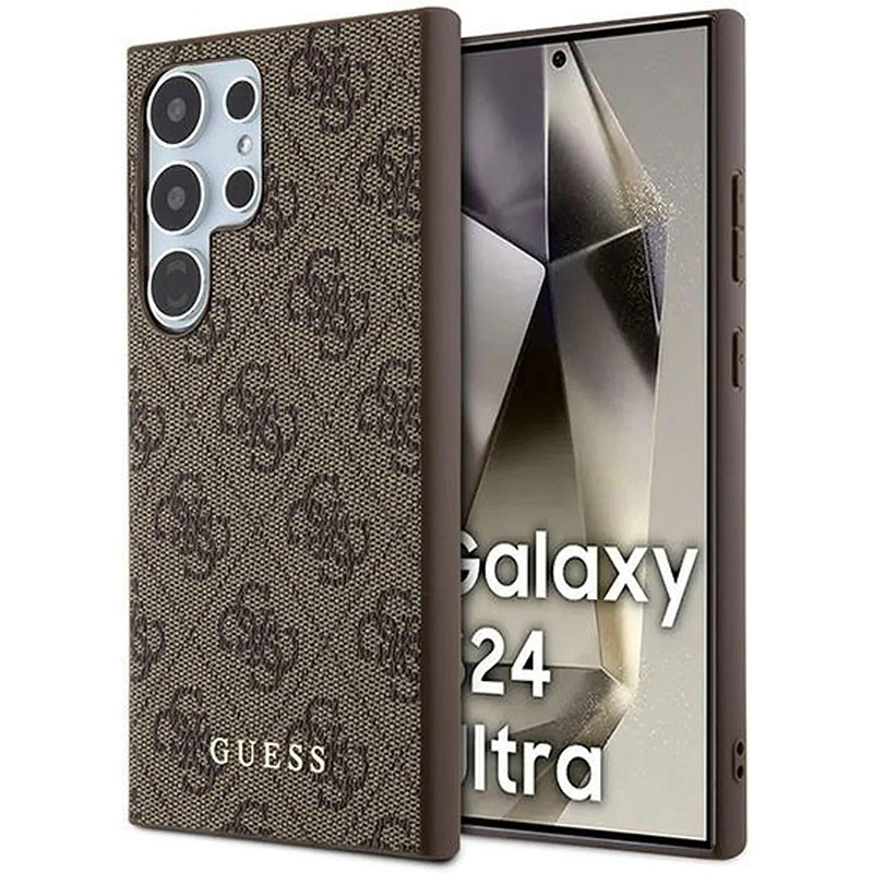 Étui pour Samsung Galaxy S24 Ultra S928, Guess, Logo Or Métal 4G, Marron