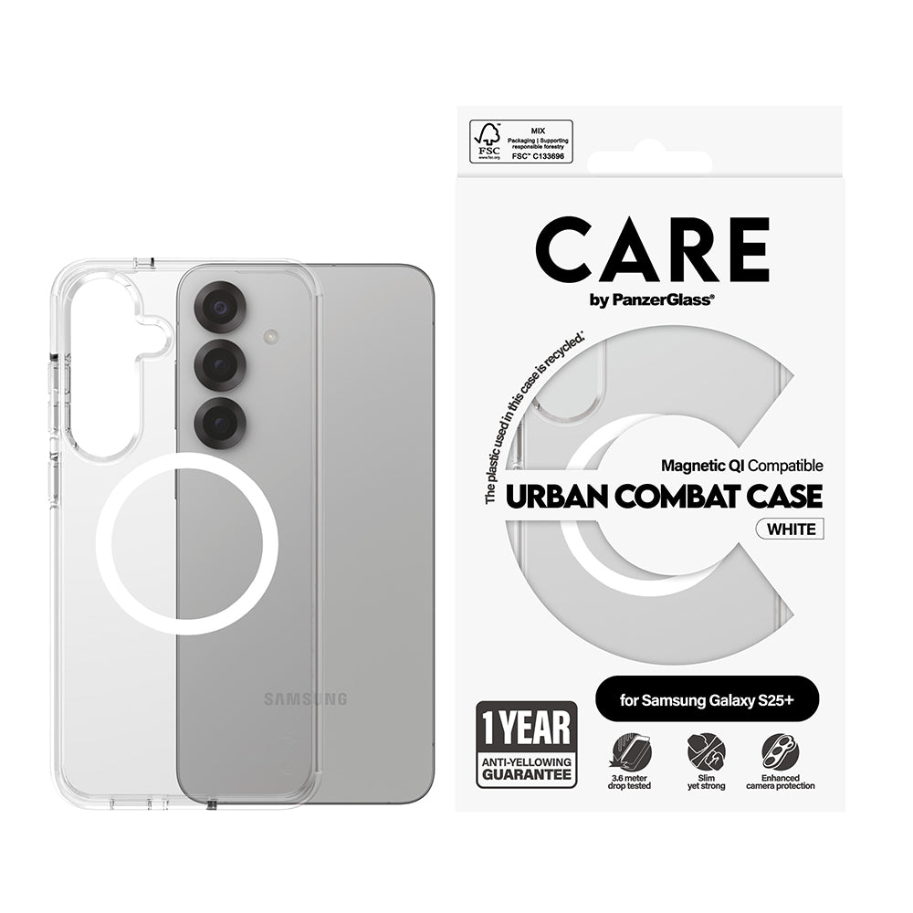 Étui pour Samsung Galaxy S25+ S936, PanzerGlass, Care Urban Combat, Transparent Blanc
