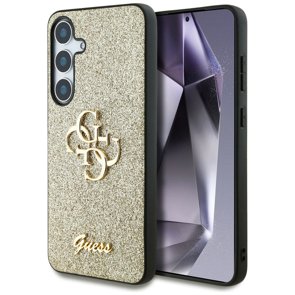 Étui pour Samsung Galaxy S25 S931, Guess, Glitter Big 4G Script, Doré