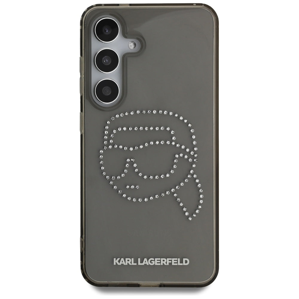 Étui pour Samsung Galaxy S25 S931, Karl Lagerfeld, IML Rhinestones Karl's Head, Noir