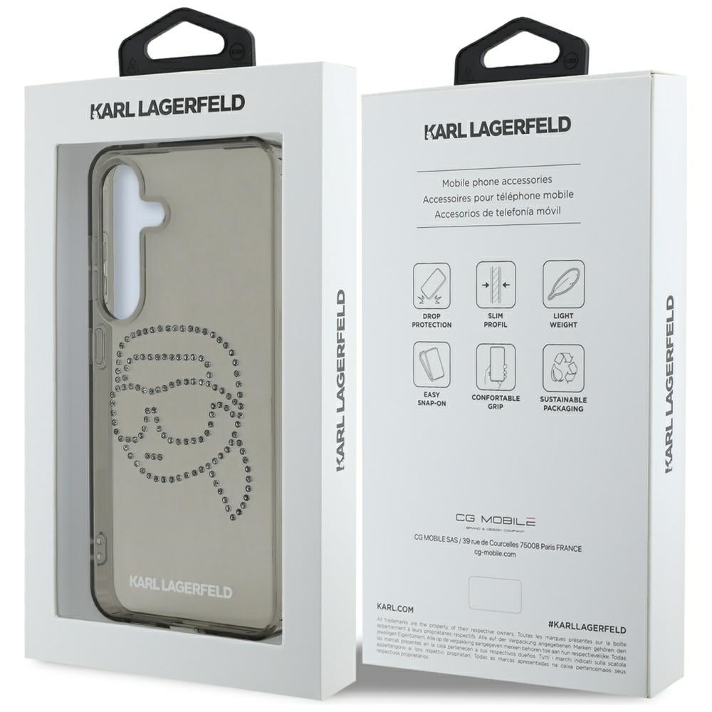 Étui pour Samsung Galaxy S25 S931, Karl Lagerfeld, IML Rhinestones Karl's Head, Noir