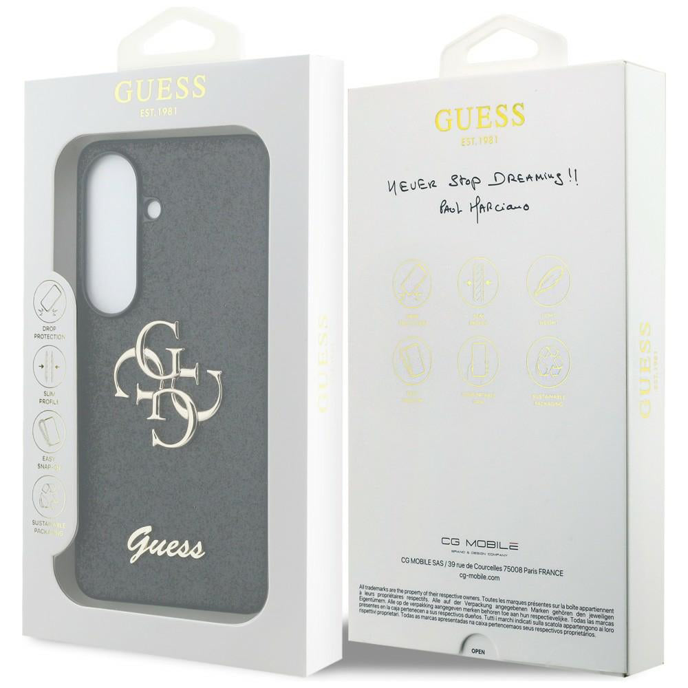 Étui pour Samsung Galaxy S26 S942, Guess, Fixed Glitter Big 4G Metal Frame, Noir