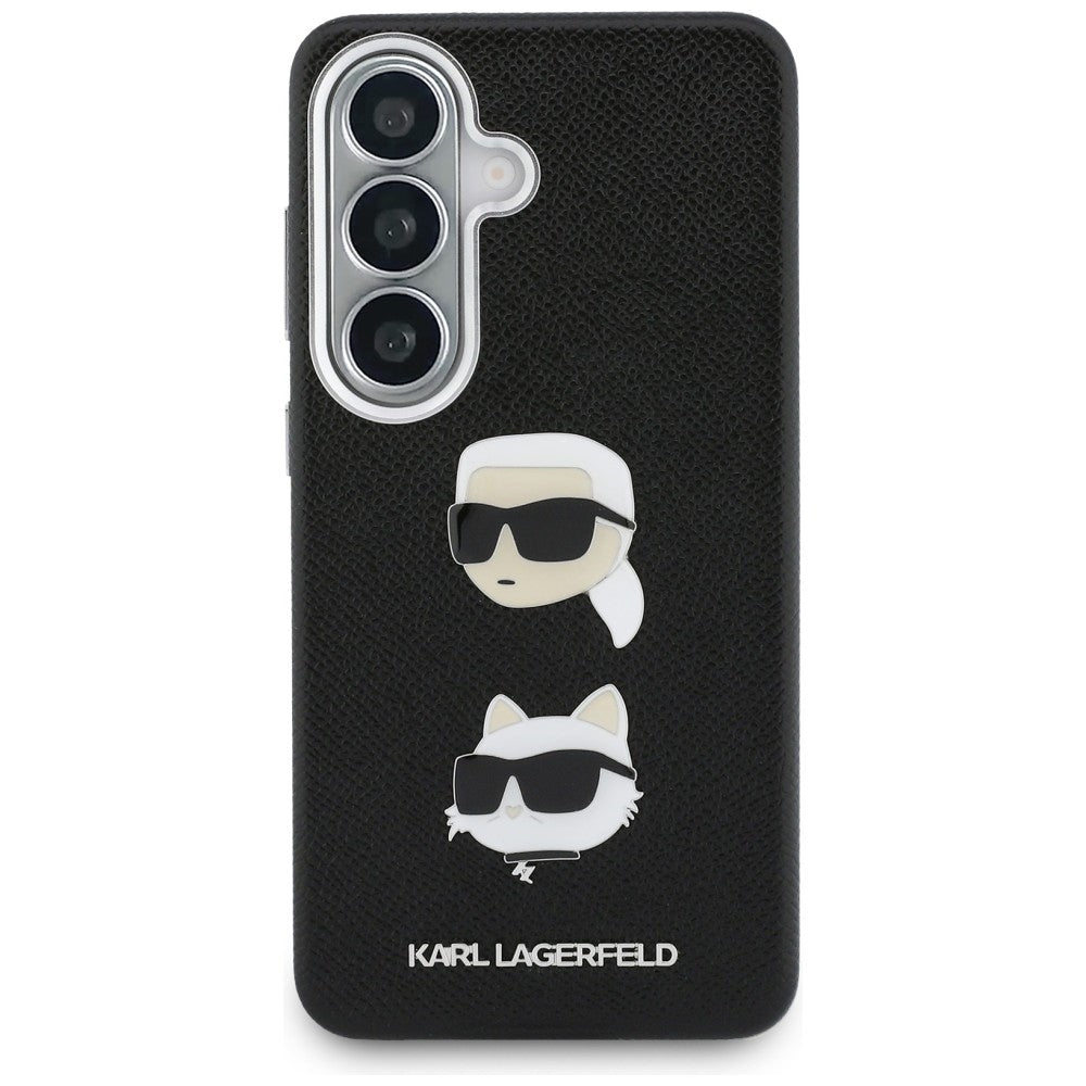 Étui pour Samsung Galaxy S26 Plus S947, Karl Lagerfeld, Saffiano Karl & Choupette's Head Pin, Noir