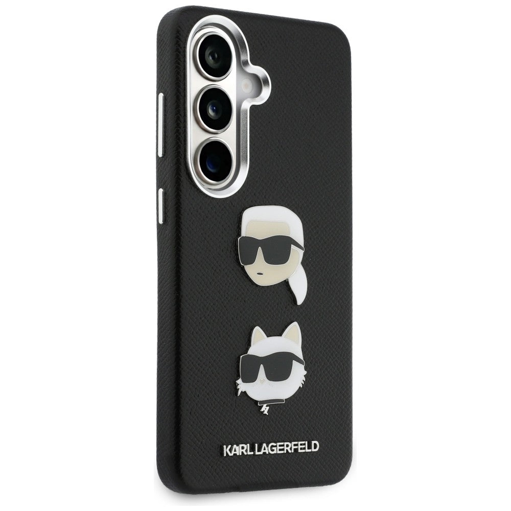 Étui pour Samsung Galaxy S26 Plus S947, Karl Lagerfeld, Saffiano Karl & Choupette's Head Pin, Noir