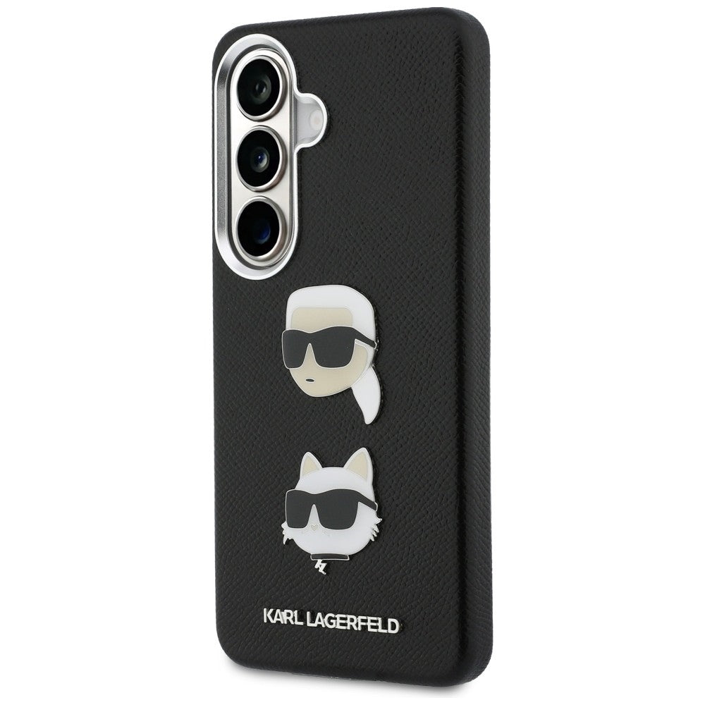 Étui pour Samsung Galaxy S26 Plus S947, Karl Lagerfeld, Saffiano Karl & Choupette's Head Pin, Noir