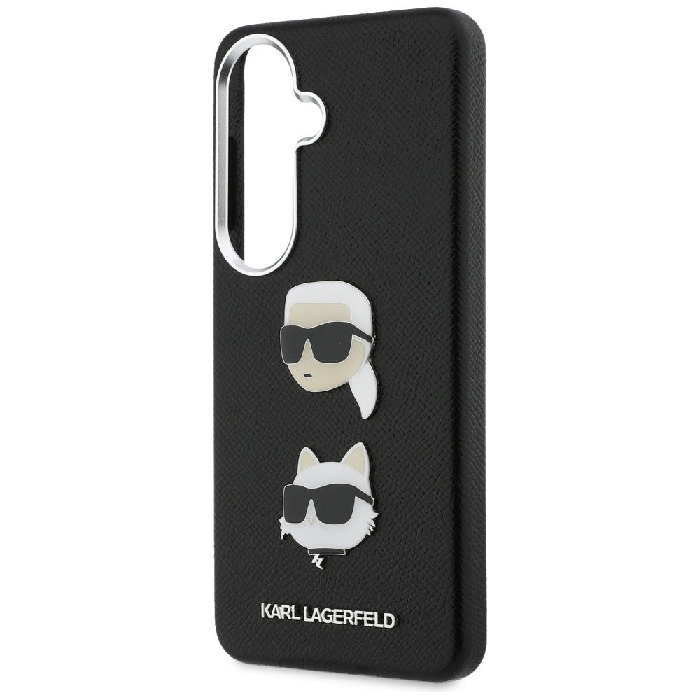 Étui pour Samsung Galaxy S26 Plus S947, Karl Lagerfeld, Saffiano Karl & Choupette's Head Pin, Noir