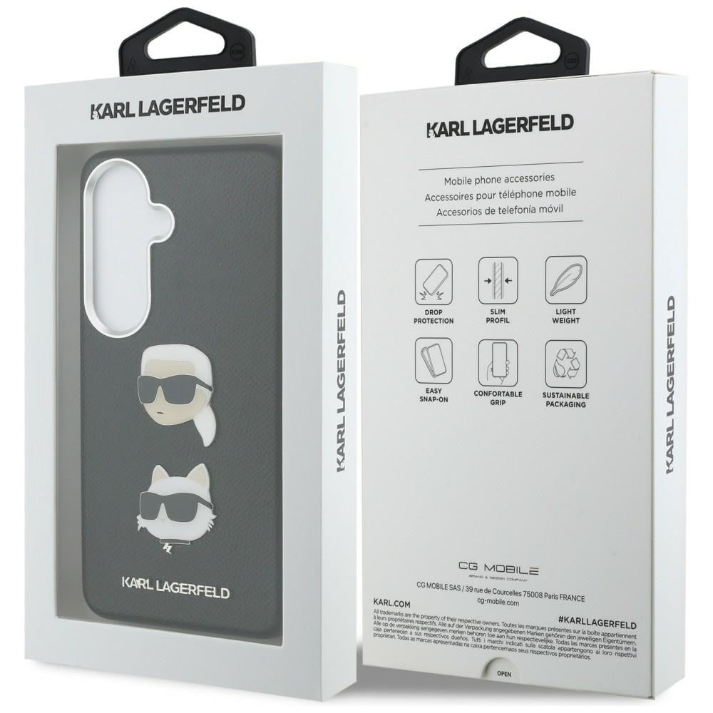 Étui pour Samsung Galaxy S26 Plus S947, Karl Lagerfeld, Saffiano Karl & Choupette's Head Pin, Noir