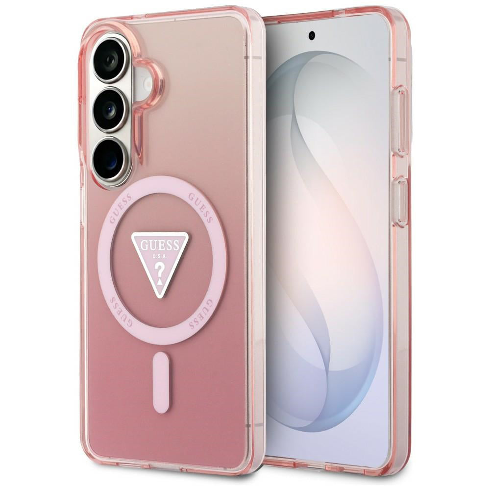 Coque MagSafe pour Samsung Galaxy S26 S942, Guess, logo triangle dégradé IML, Rose