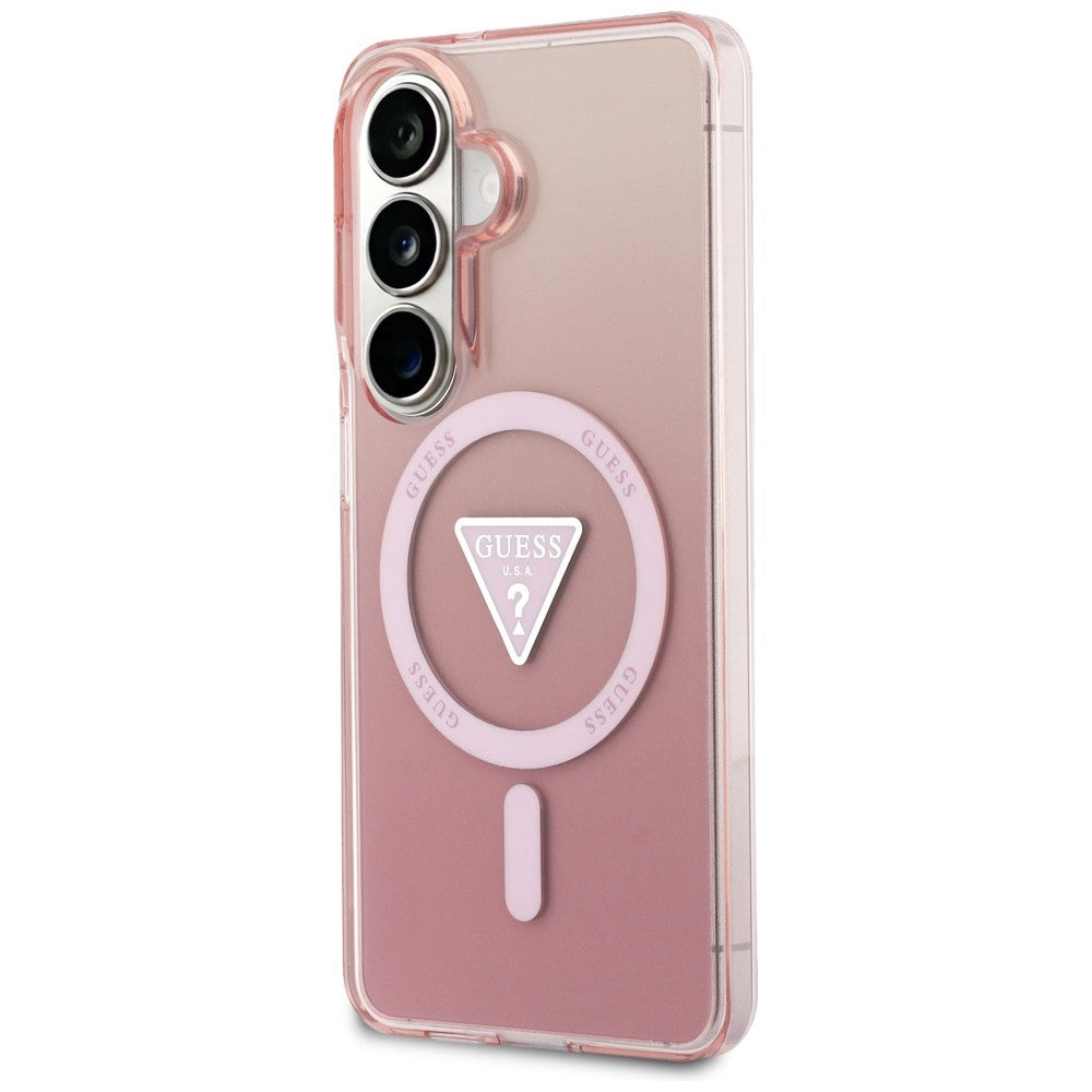 Coque MagSafe pour Samsung Galaxy S26 S942, Guess, logo triangle dégradé IML, Rose