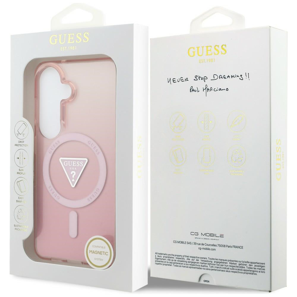Coque MagSafe pour Samsung Galaxy S26 S942, Guess, logo triangle dégradé IML, Rose