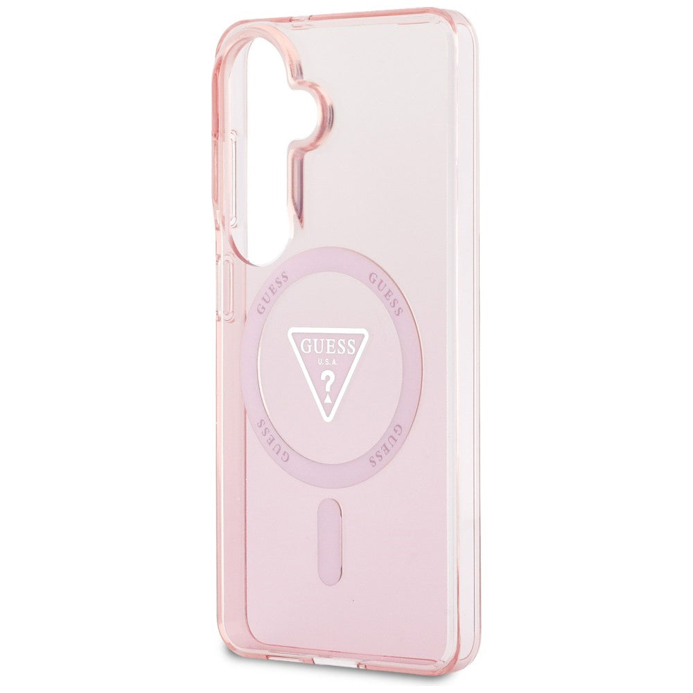 Coque MagSafe pour Samsung Galaxy S26 S942, Guess, logo triangle dégradé IML, Rose