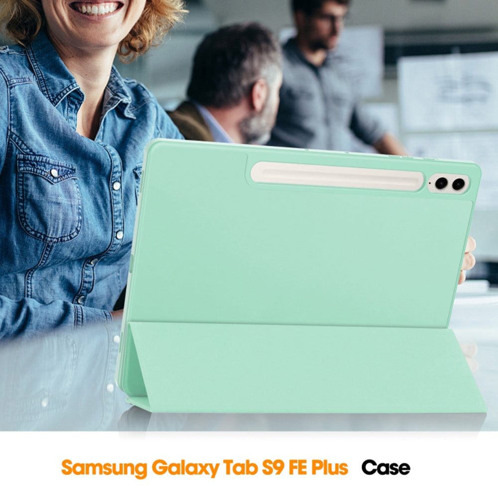 Housse pour Samsung Galaxy Tab S10+ / Tab S9 FE+ / Tab S9+, Techsuit, Flex Trifold, Vert Matcha