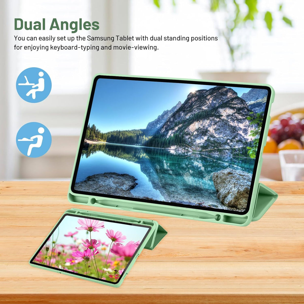 Housse pour Samsung Galaxy Tab S6 Lite (2024) / Tab S6 Lite (2022) / Tab S6 Lite (2020), Techsuit, Flex Trifold, Vert Matcha
