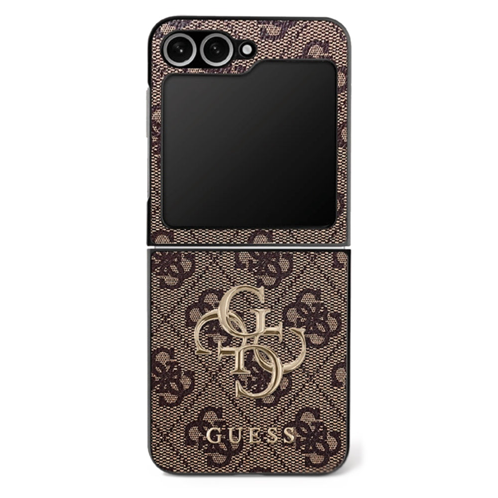 Étui pour Samsung Galaxy Z Flip7 F766, Guess, Logo Métal 4G, Marron
