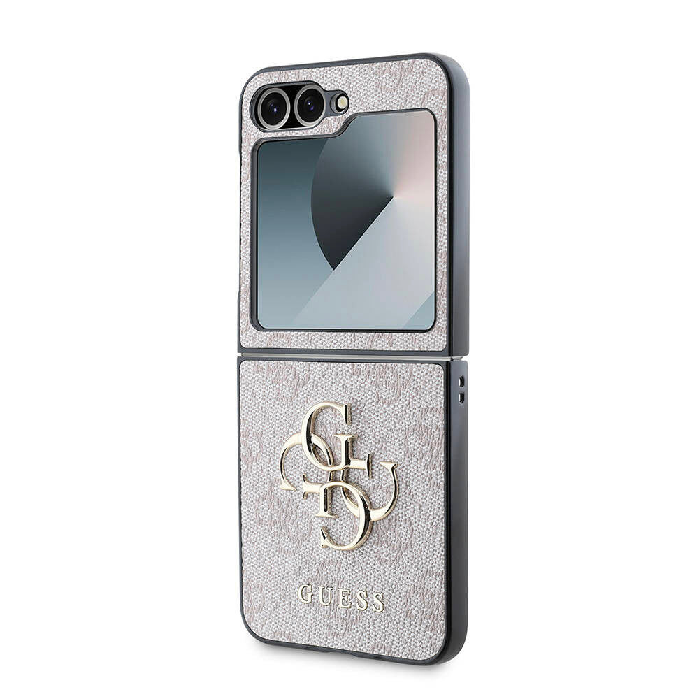 Étui pour Samsung Galaxy Z Flip7 F766, Guess, Logo Métal 4G, Marron