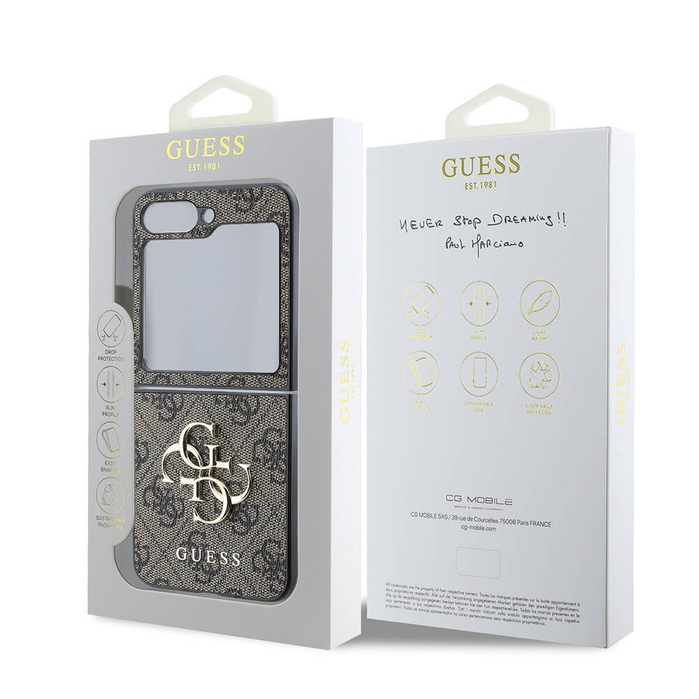 Étui pour Samsung Galaxy Z Flip7 F766, Guess, Logo Métal 4G, Rose