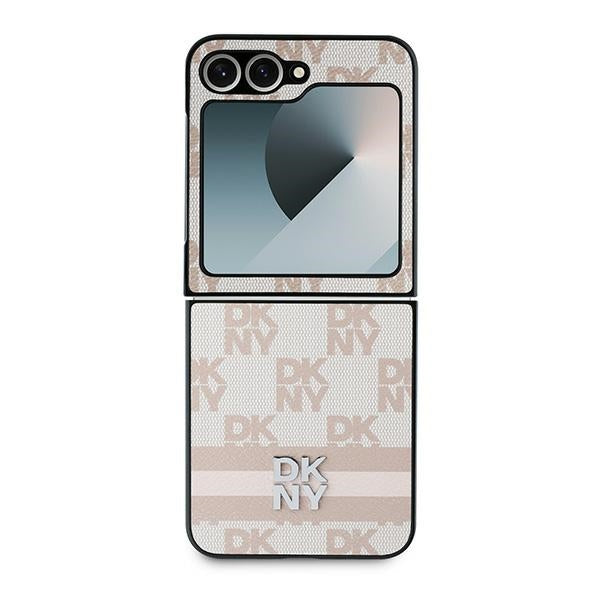 Étui pour Samsung Galaxy Z Flip7 FE F761 / Z Flip6 F741, DKNY, Motif à Rayures Imprimées à Carreaux, Rose