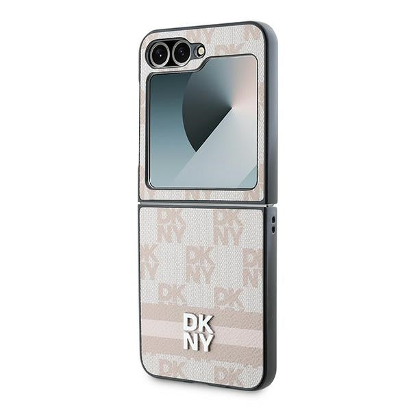 Étui pour Samsung Galaxy Z Flip7 FE F761 / Z Flip6 F741, DKNY, Motif à Rayures Imprimées à Carreaux, Rose