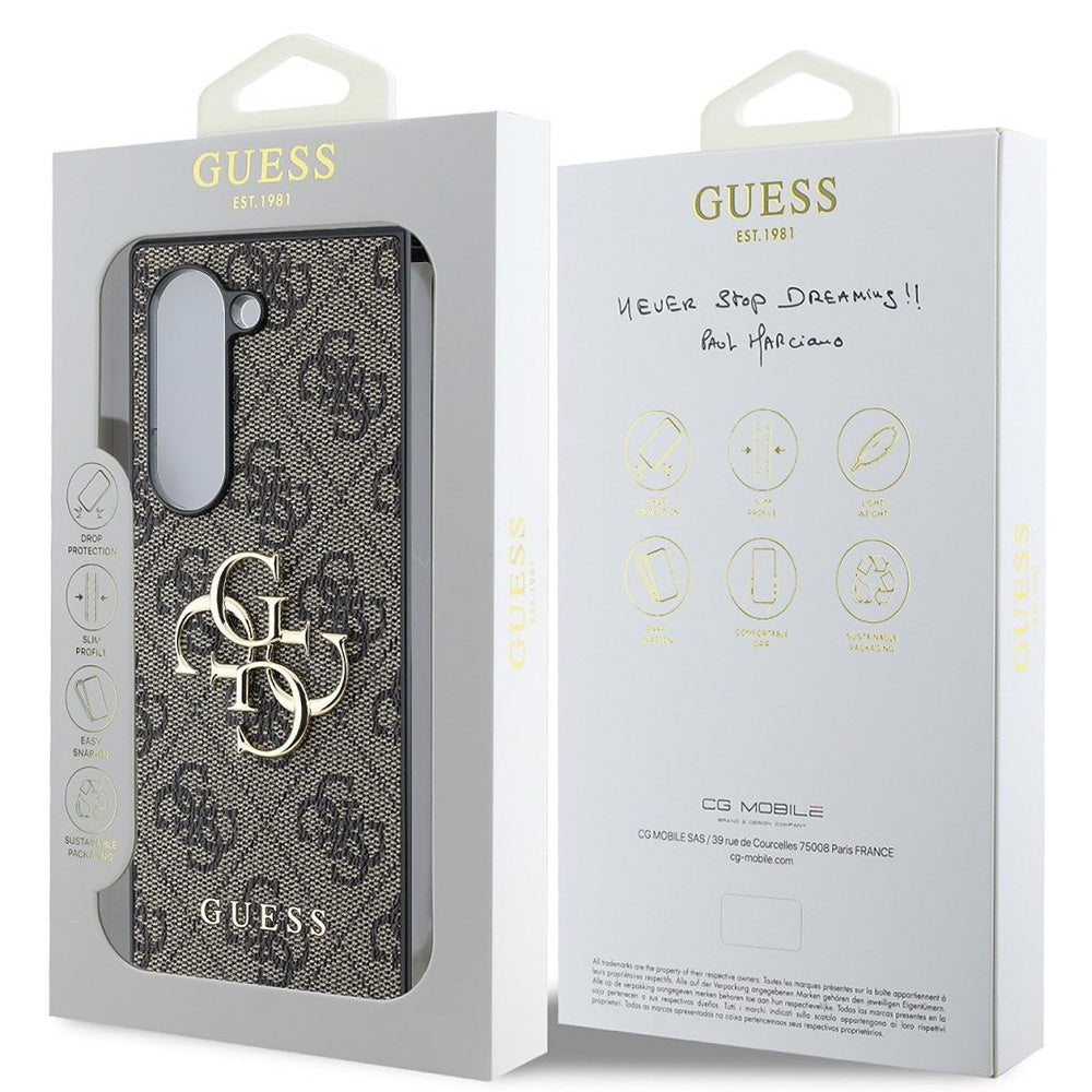 Étui pour Samsung Galaxy Z Fold6 F956, Guess, Logo Métal 4G, Marron