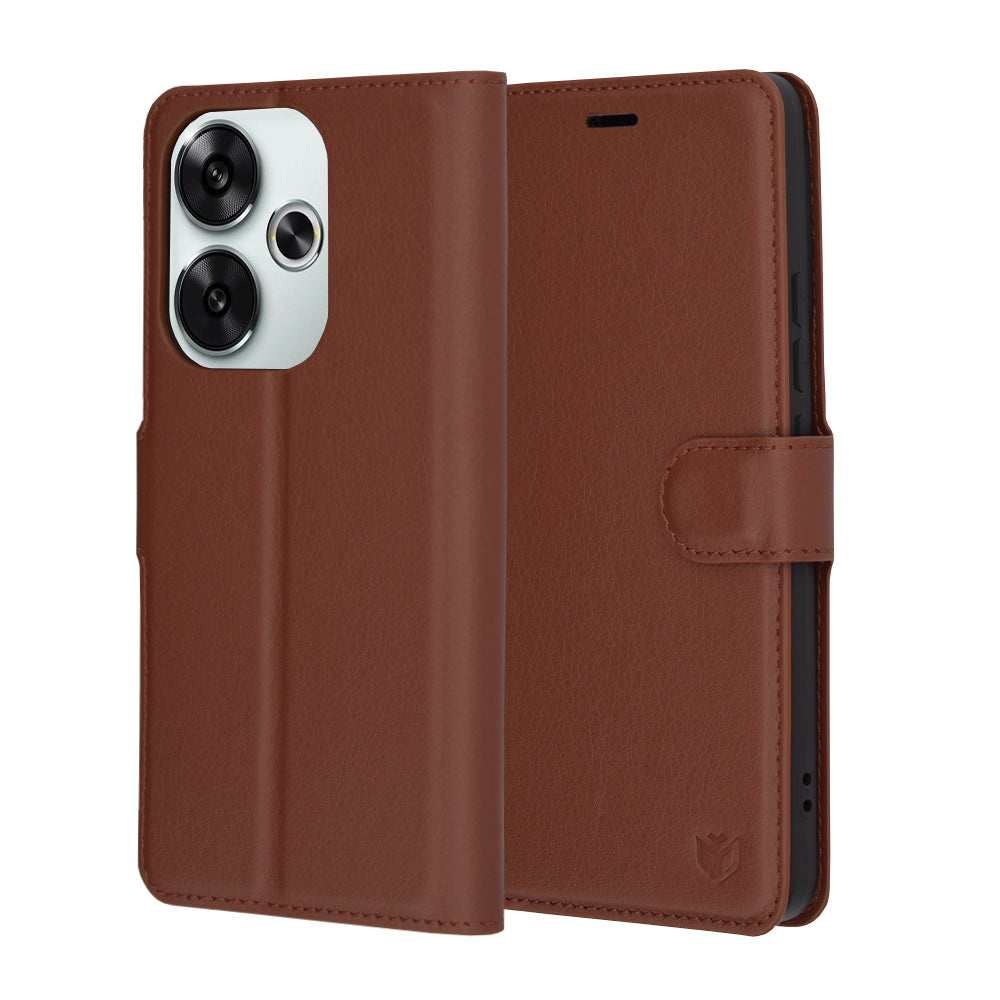 Coque pour Xiaomi Poco F6, Techsuit, Leather Folio, Marron