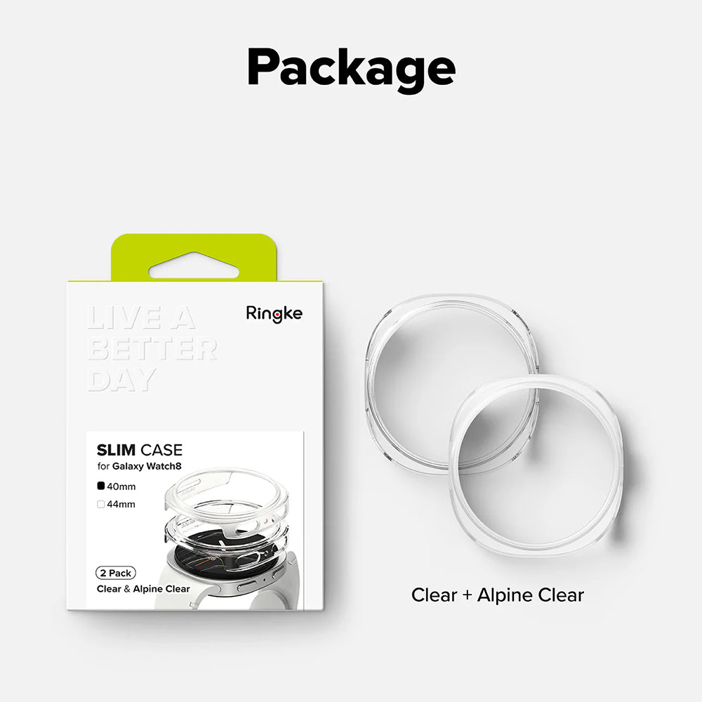 Coque Ringke Slim pour Samsung Galaxy Watch8 40mm, Lot de 2 pièces, Transparente