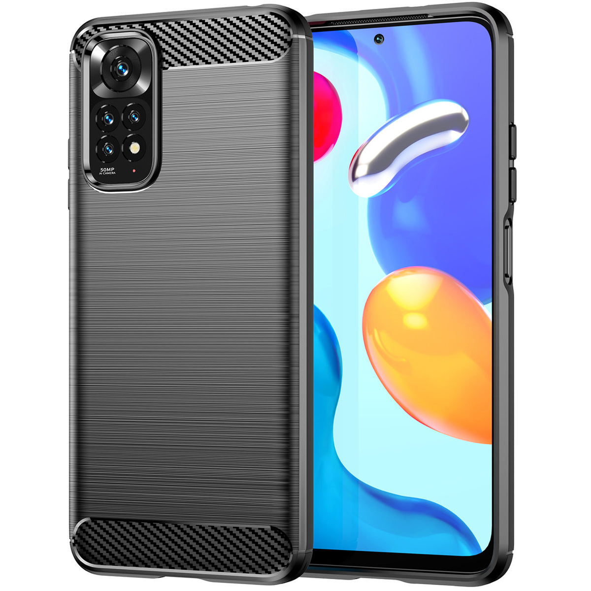 Coque pour Xiaomi Redmi Note 11S / Note 11, Carbone, Noire
