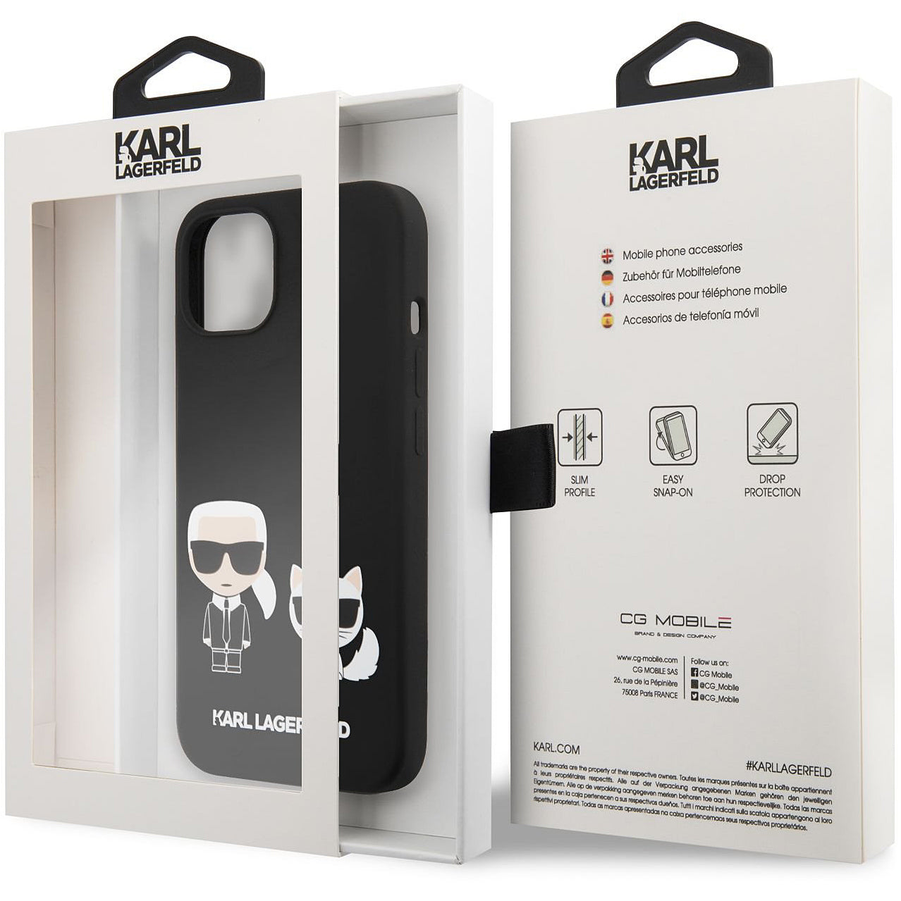 Étui MagSafe pour Apple iPhone 14 Plus, Karl Lagerfeld, Silicone Karl & Choupette, Noir