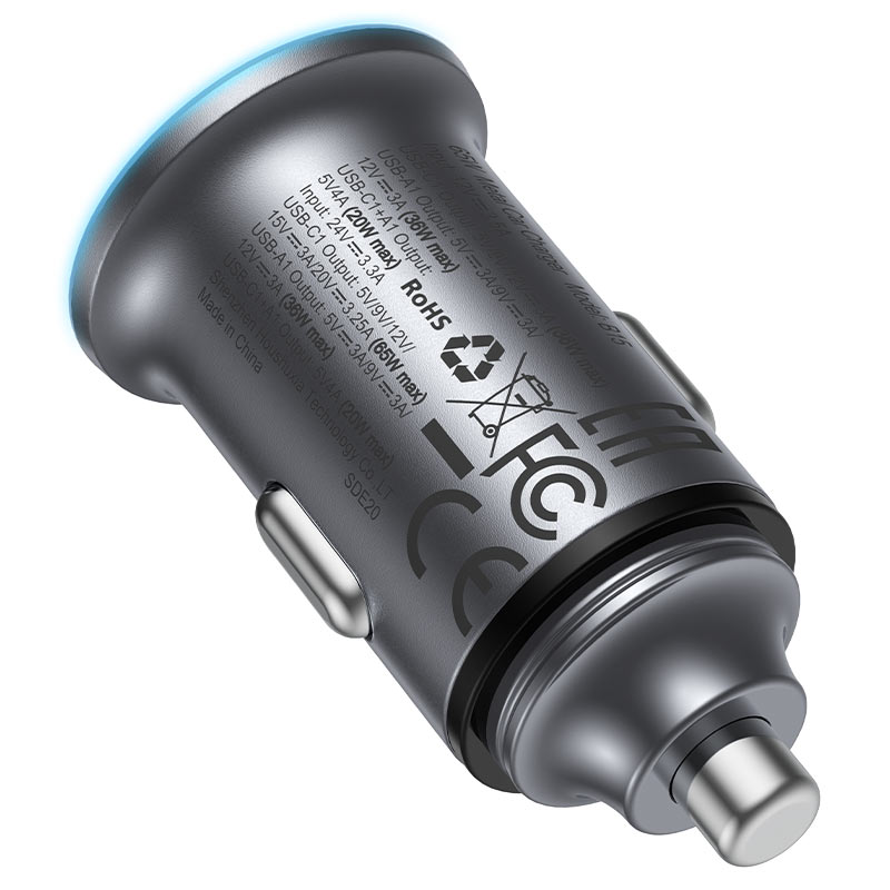 Chargeur de voiture Acefast B15, 65W, 3.25A, 1 X USB-A - 1 x USB-C, Gris
