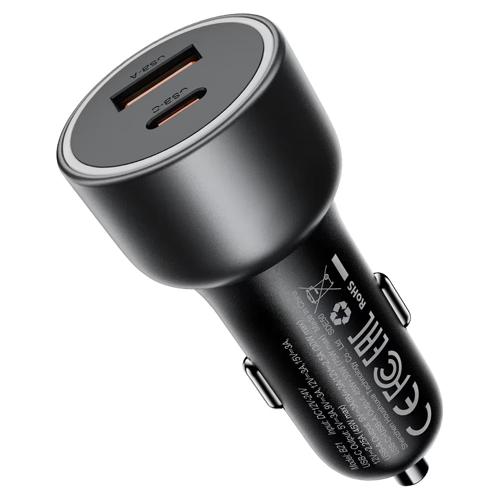Chargeur Auto Acefast B21, 75W, 3A, 1 x USB-A - 1 x USB-C, Gris