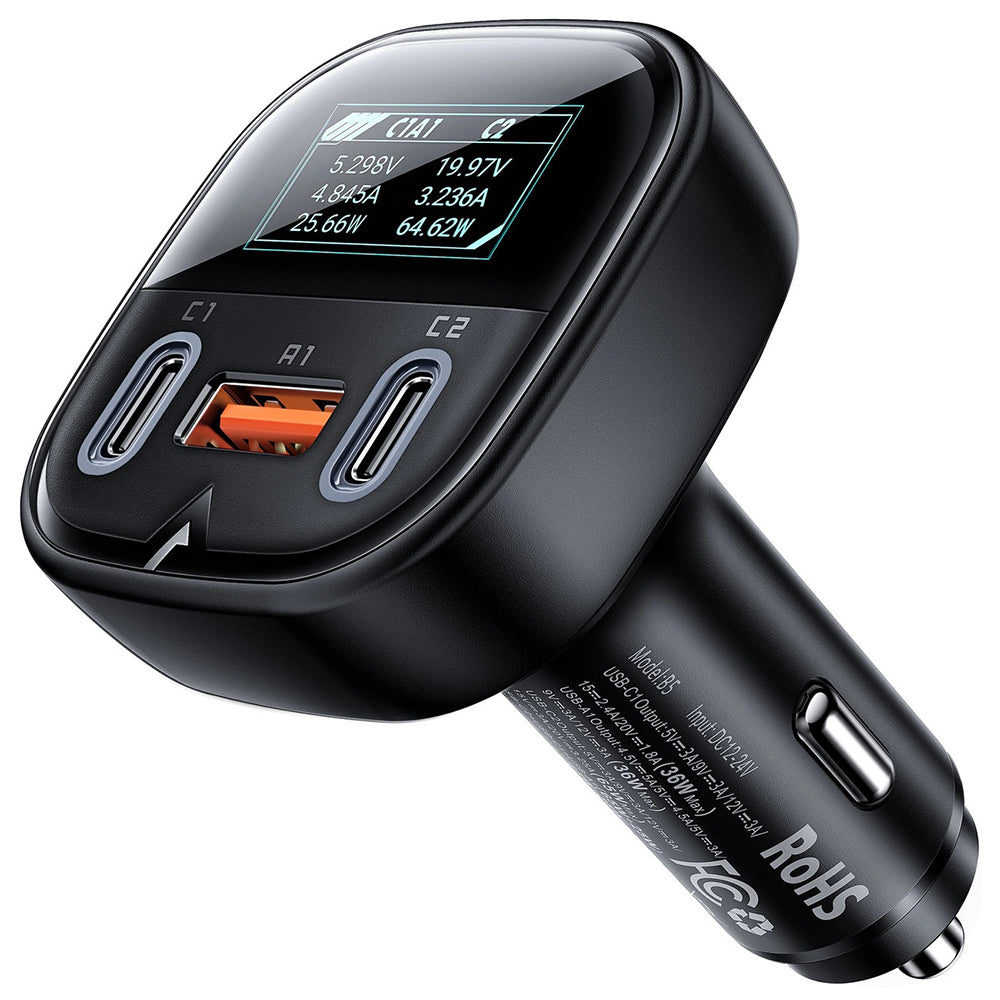 Chargeur de voiture Acefast B5 Display, 101W, 5A, 1 x USB-A - 2 x USB-C, Noir
