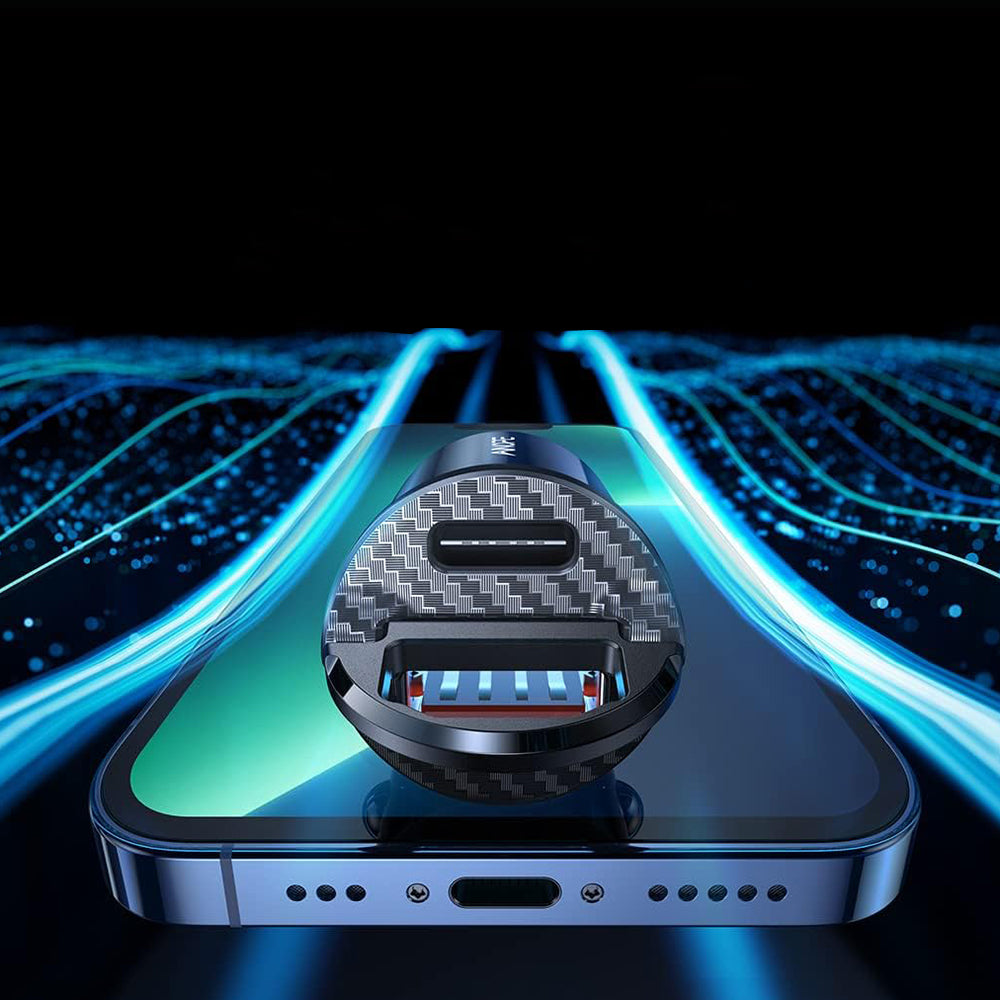 Chargeur de voiture Ainope, 30W, 5A, 1 x USB-A - 1 x USB-C, Noir