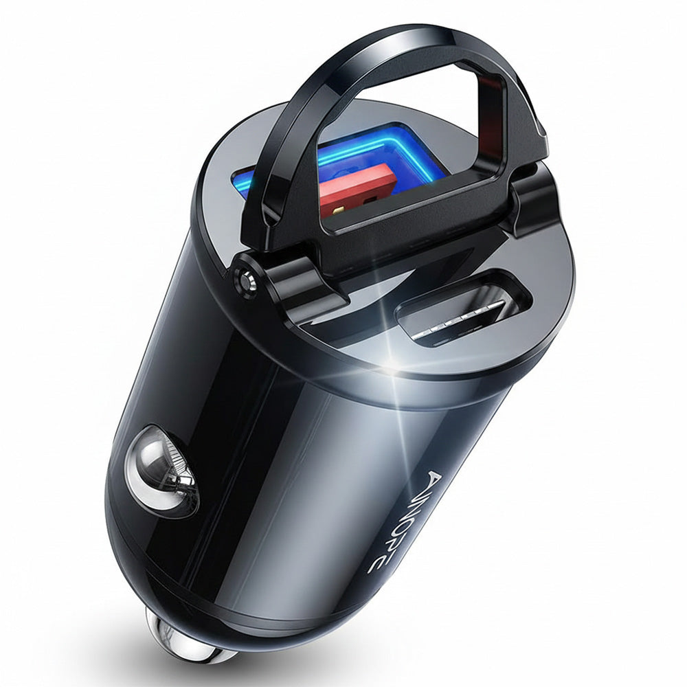 Chargeur de voiture Ainope, 30W, 5A, 1 x USB-A - 1 x USB-C, Noir