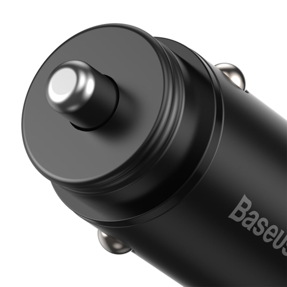 Baseus Circular Metal Car Charger, 30W, 5A, 1 x USB-A - 1 x USB-C, Black